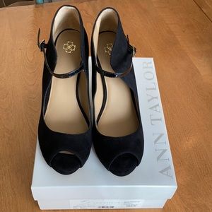 Ann Taylor Colette Suede Peep Toe Heels